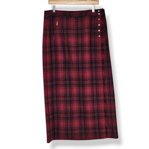 Vintage Eddie Bauer Wrap Blanket Skirt Wool Blend Buffalo Tartan Plaid Size 12